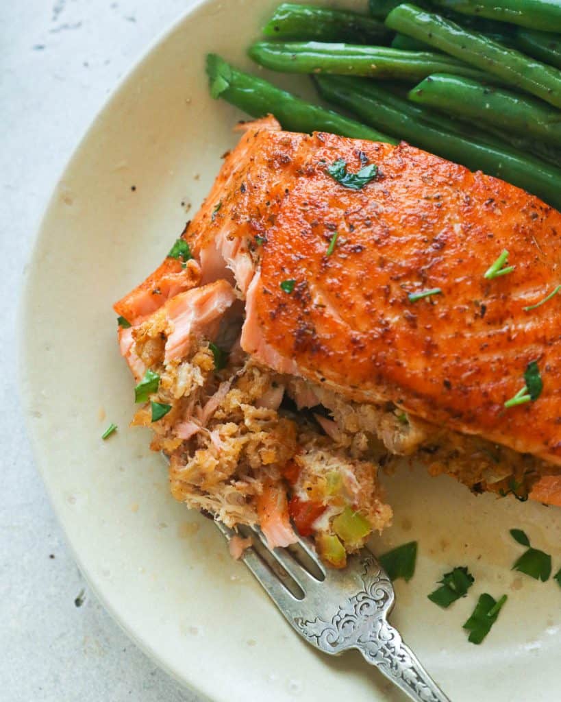 Crab Stuffing in Baked Salmon