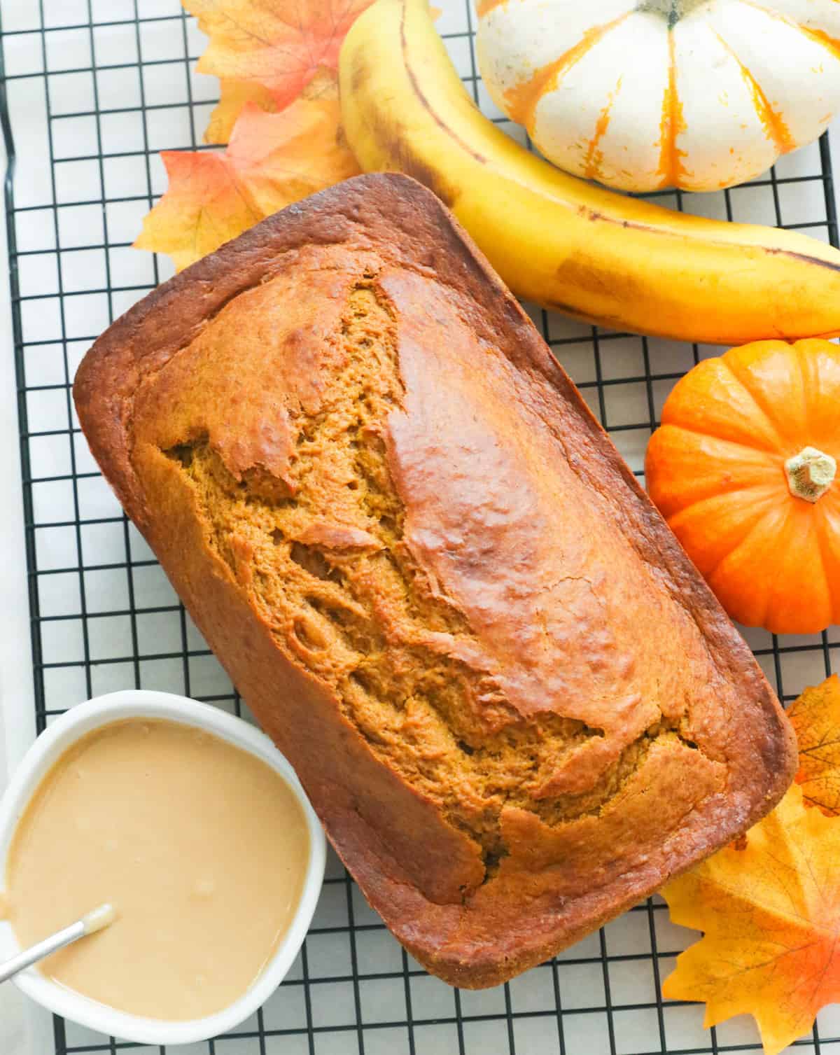 Enjoy holiday vibes with pumpkin banana bread.