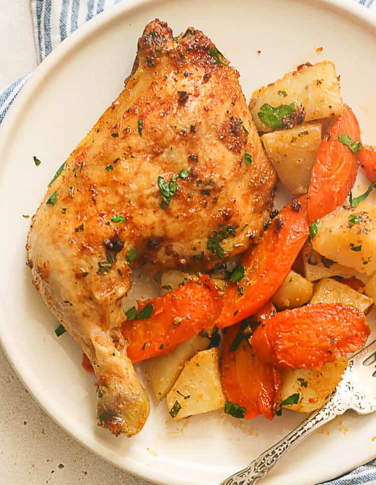 A Serving of Baked Chicken Leg Quarter in a Plate