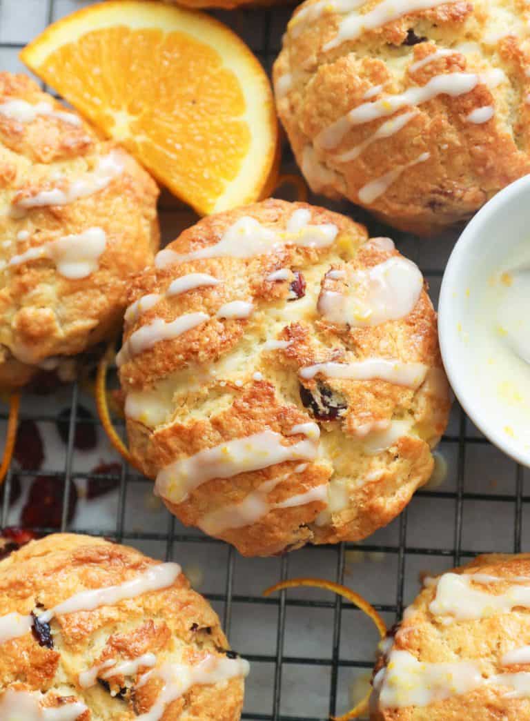 Orange Cranberry Scones drizzled with decadent glaze