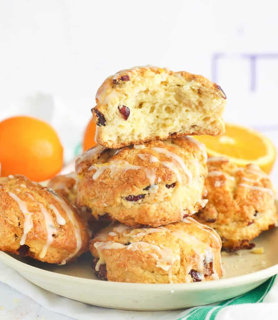 Orange Cranberry Scones on white plate