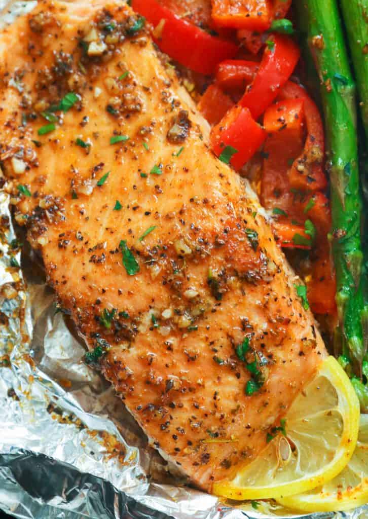 Salmon fillets with roasted veggies