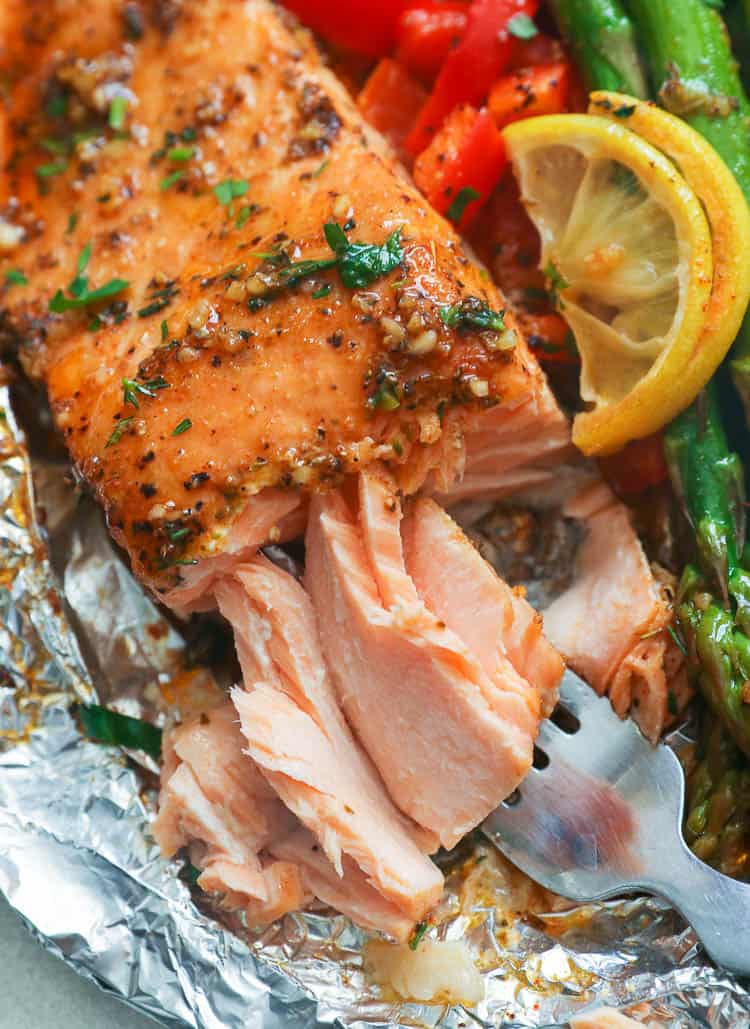 Garlic Butter Salmon in Foil for a romantic Valentine's Day dinner