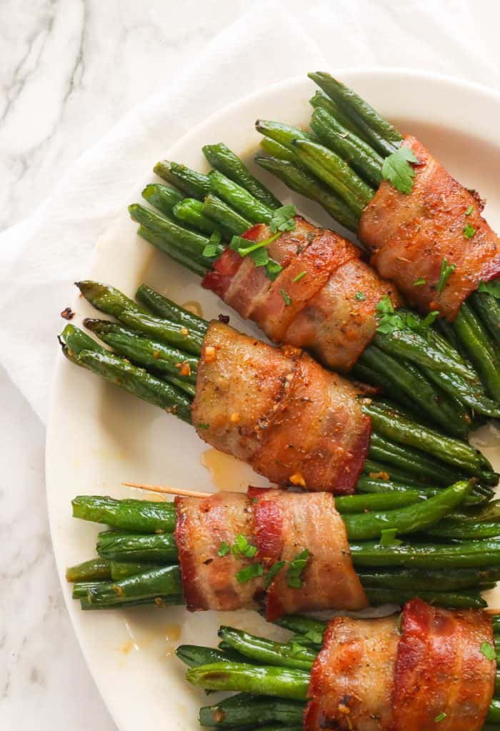 Bacon Wrapped Green Beans on a Platter