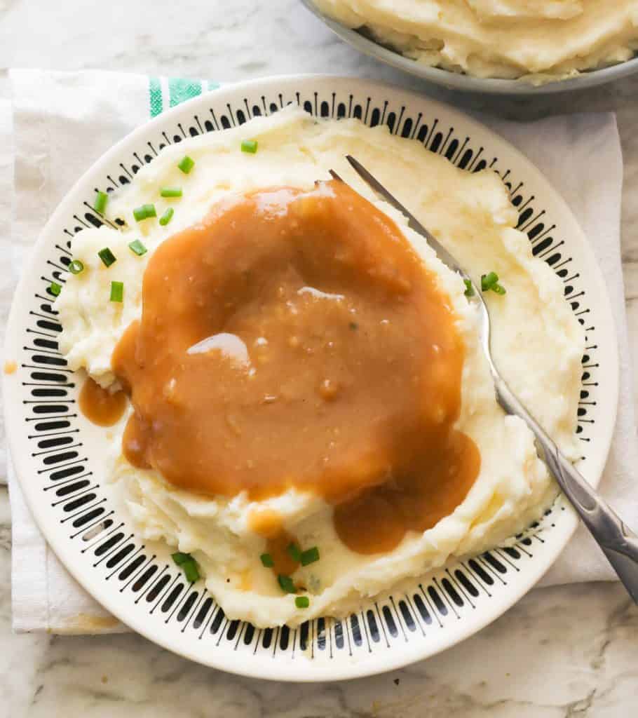 Mashed Potatoes Topped with Brown Gravy