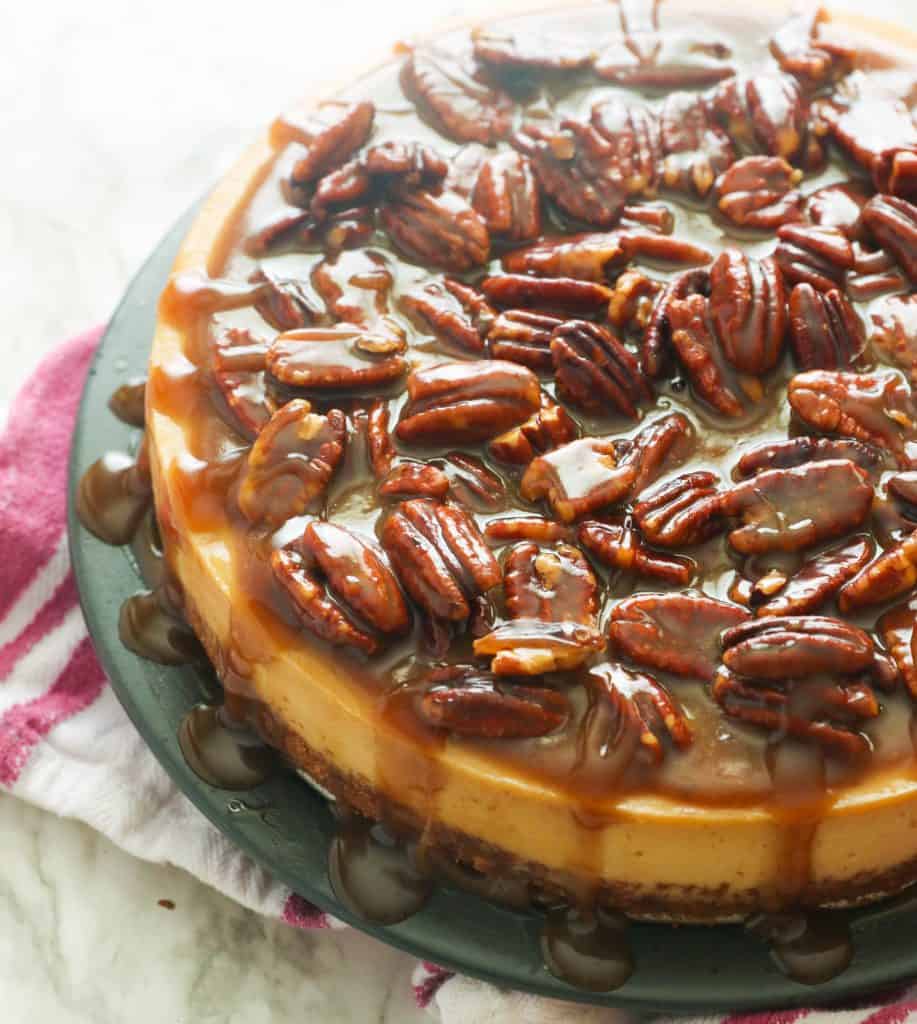 Pecan Pie Cheesecake with lots of syrup on top