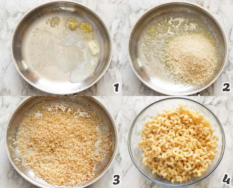 Sauteing breadcrumbs with butter and garlic mixture