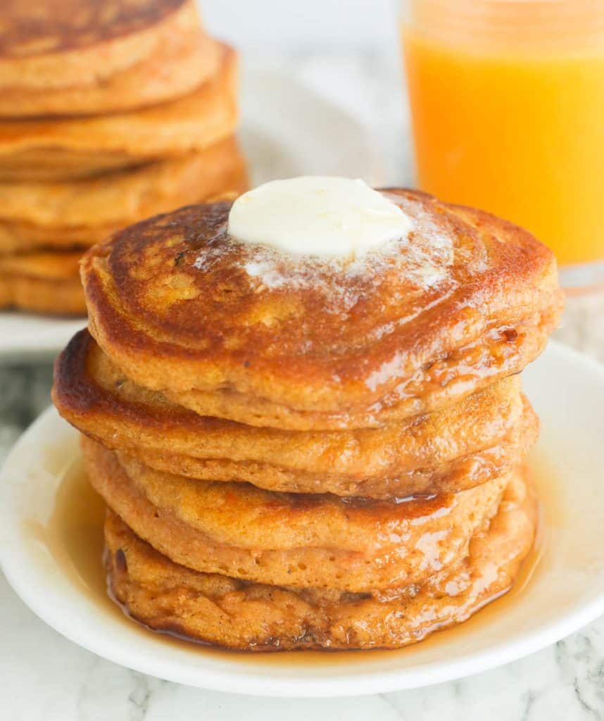 Pancakes in a pool of syrup