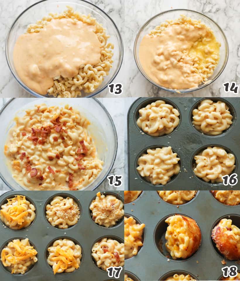 Assembling mac and cheese bites