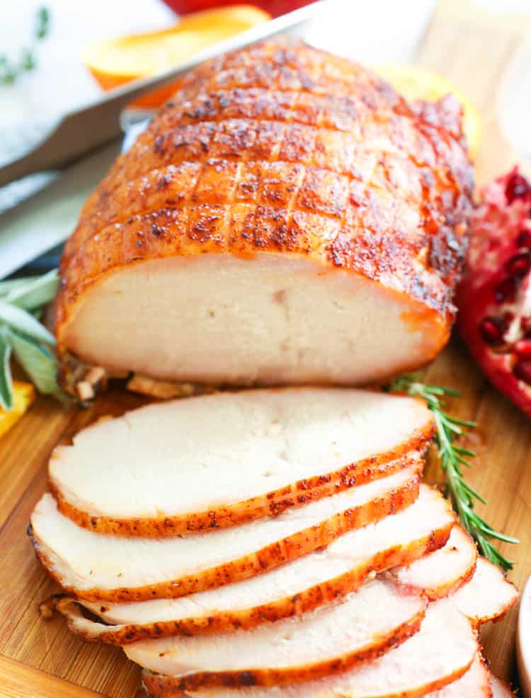 sliced smoked turkey breast crosscut