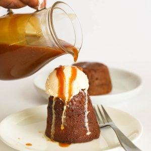 Sticky Toffee Pudding Topped with Vanilla Ice Cream and Butterscotch Sauce