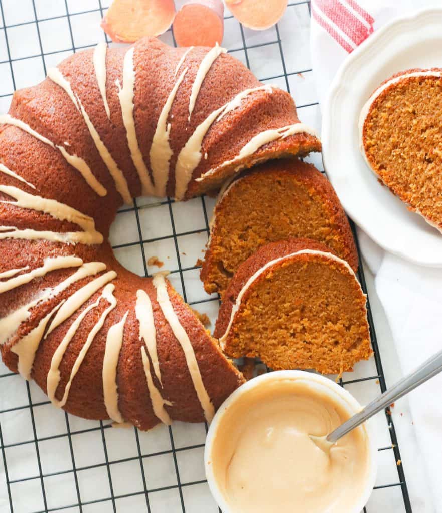 Sliced Sweet Potato Pound Cake with Glaze