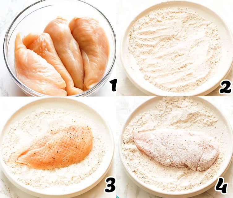 Dredging Chicken Breasts in Flour Mixture