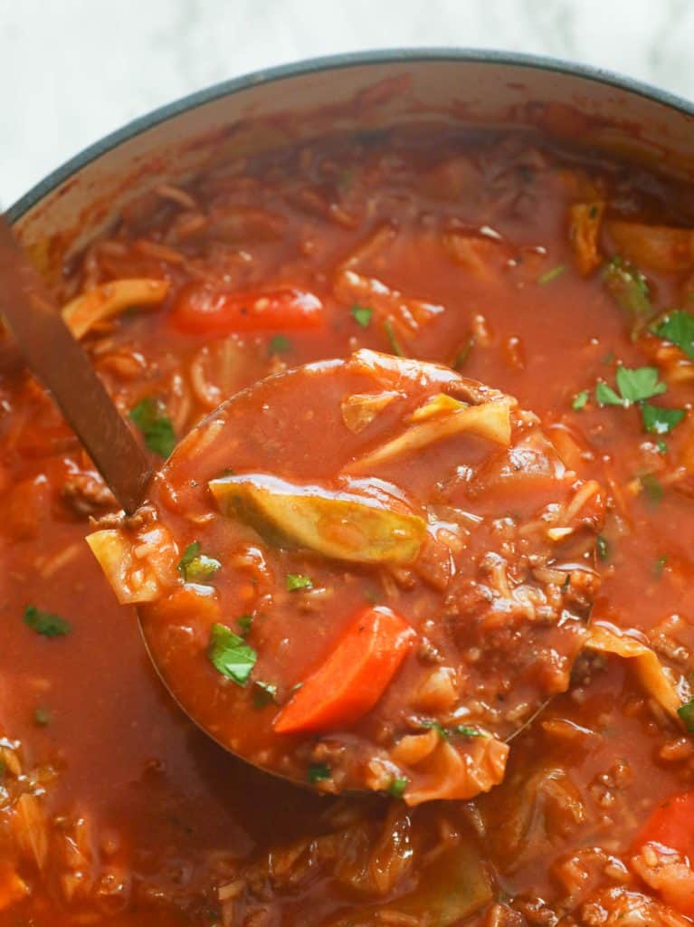 Cabbage Roll Soup with Ladle