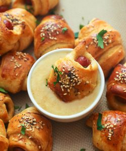 Pigs in a Blanket dipped in Honey Mustard Sauce