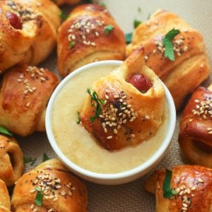 Pigs in a Blanket dipped in Honey Mustard Sauce