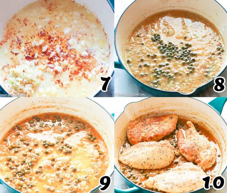 Making the Chicken Piccata Sauce and Adding Back the Chicken Breasts