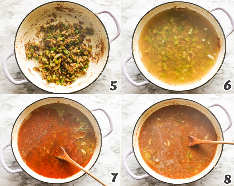 Making the Stock with broth and the holy trinity