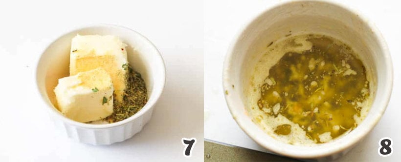 Making the garlic and herb-infused butter for brushing