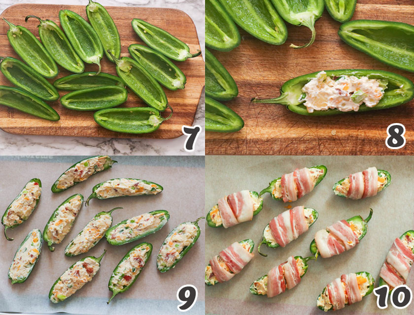 Adding the Filling and Wrapping the Jalapenos with Bacon