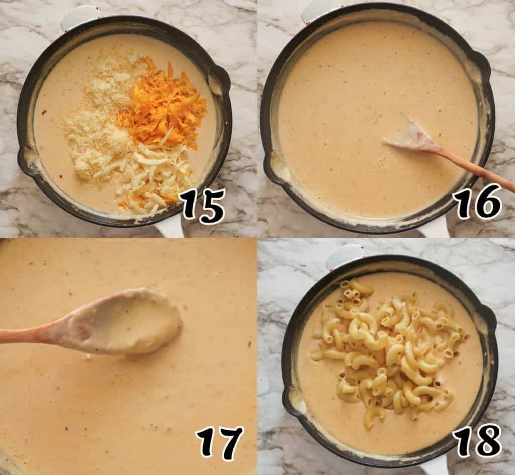 Adding the Macaroni to the Cheesy Sauce
