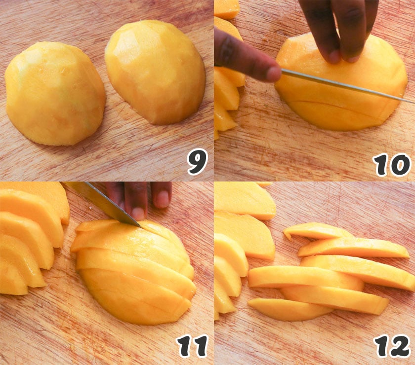 Slicing the mango in wedges