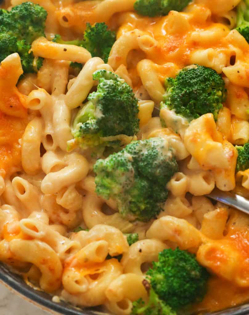 Closeup Shot of Broccoli Mac and Cheese in a Pan