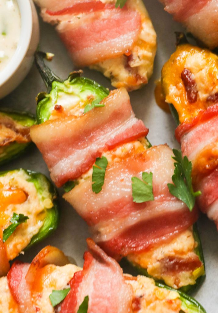 Upclose shot of bacon wrapped jalapeno poppers