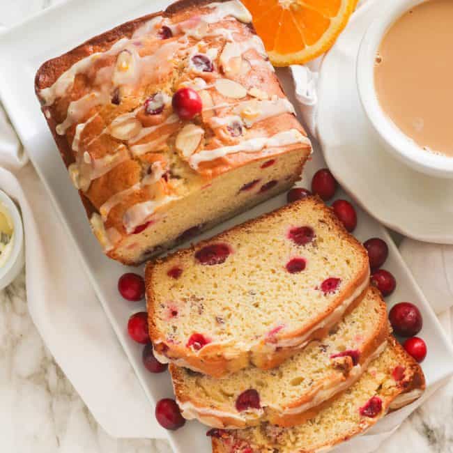 Sliced cranberry orange bread