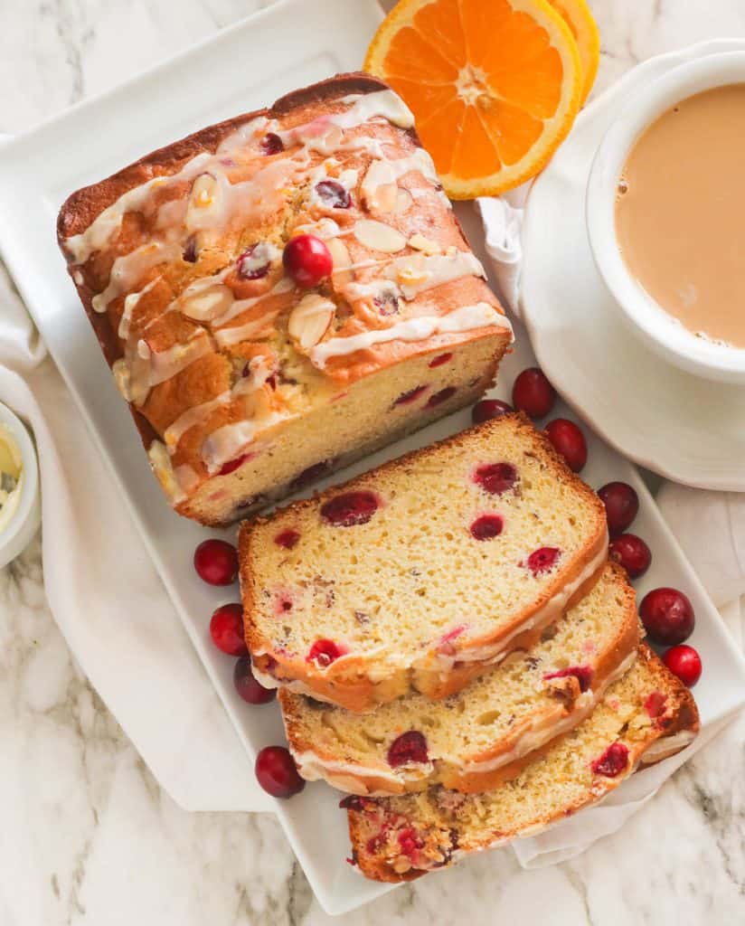 Sliced cranberry orange bread