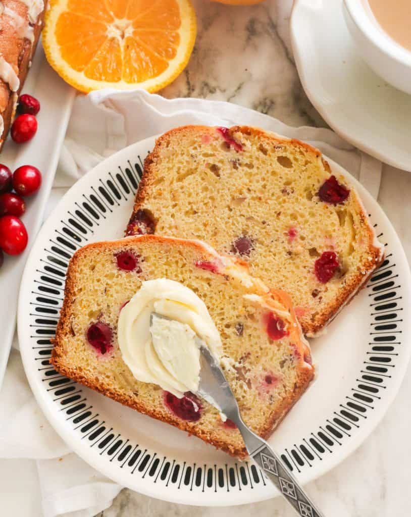 Cranberry Orange Bread Slices with Cream Cheese