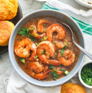 A bowl of shrimp gumbo