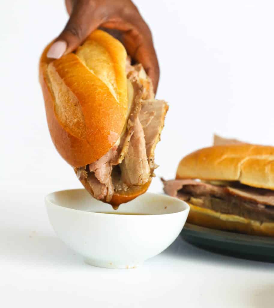 Roast Beef Sandwich Dipped in Homemade Sauce
