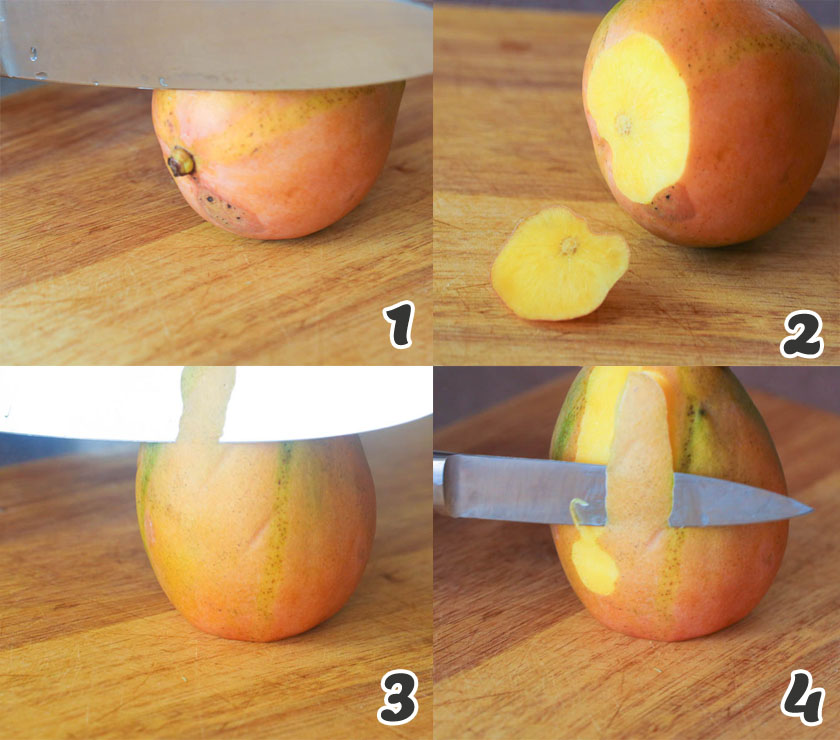 Peeling the mango with a knife