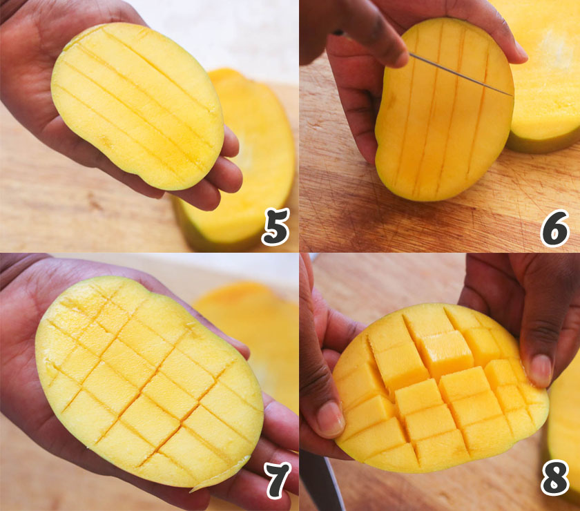 Scoring the mango flesh