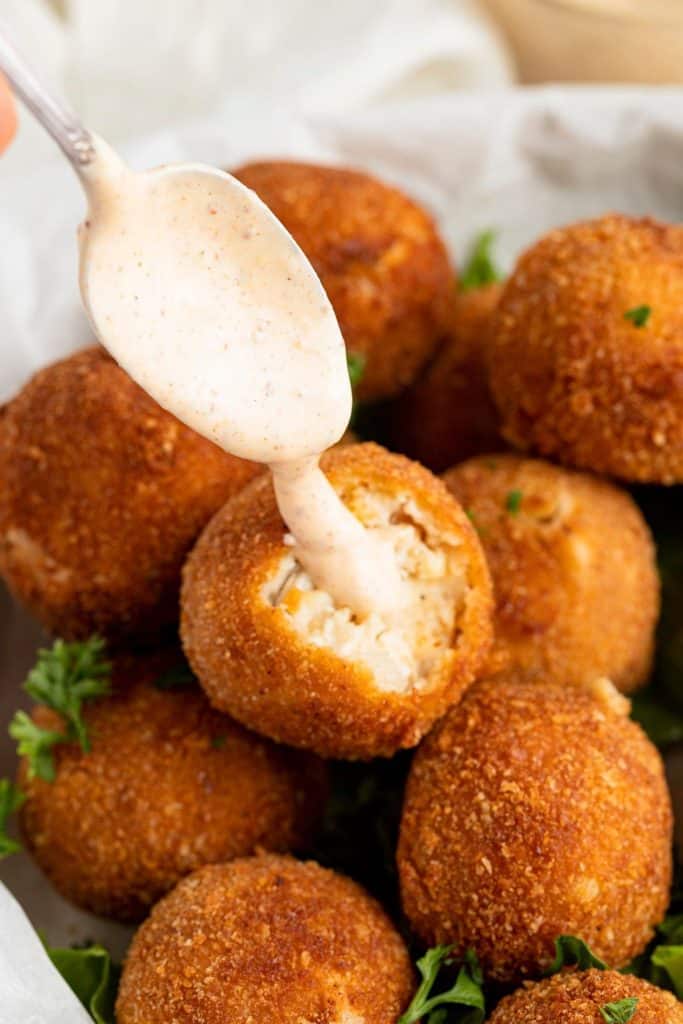 Chicken Croquette Smothered with Remoulade Sauce