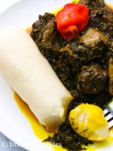 Cassava/Water Fufu Served with Eru