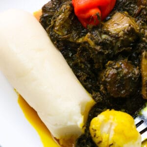 Cassava/Water Fufu Served with Eru