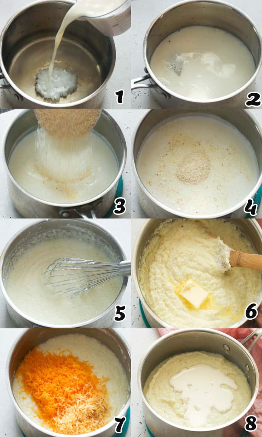 in-process shots on how to cook cheese grits over stovetop