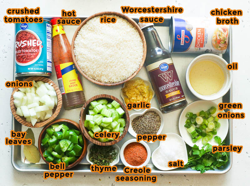 The rest of the seasonings and ingredients you need for a delicious jambalaya.