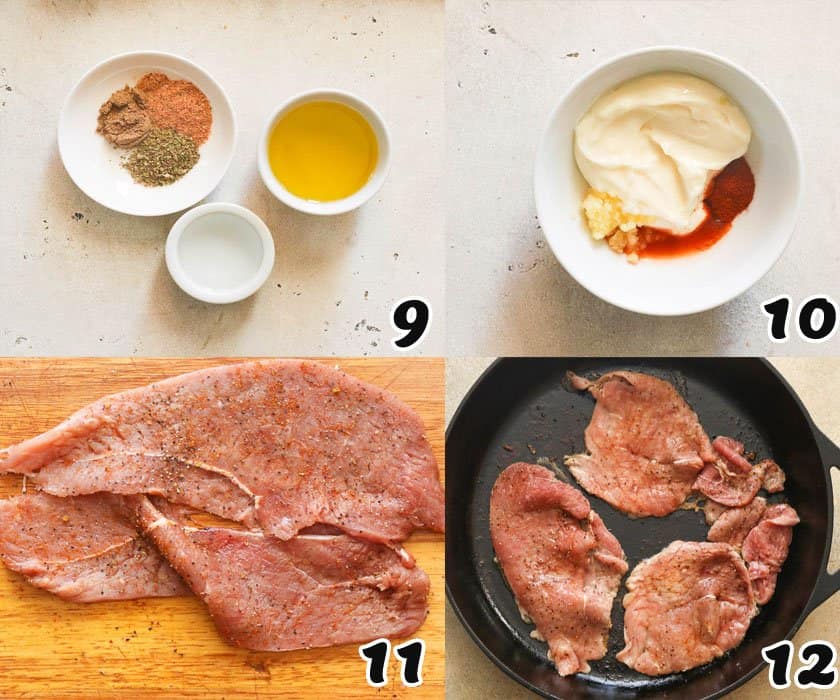 preparing the mayo spread and searing the beef