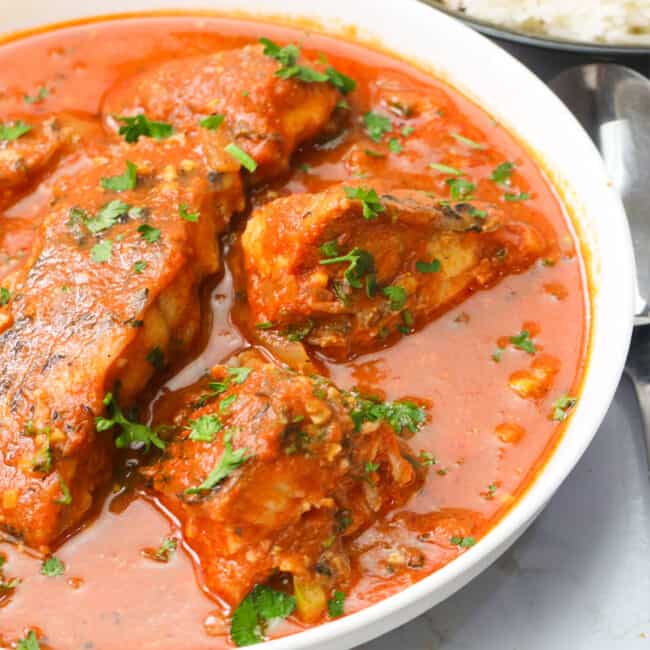 A Bowl of Fish Stew Served with White Rice