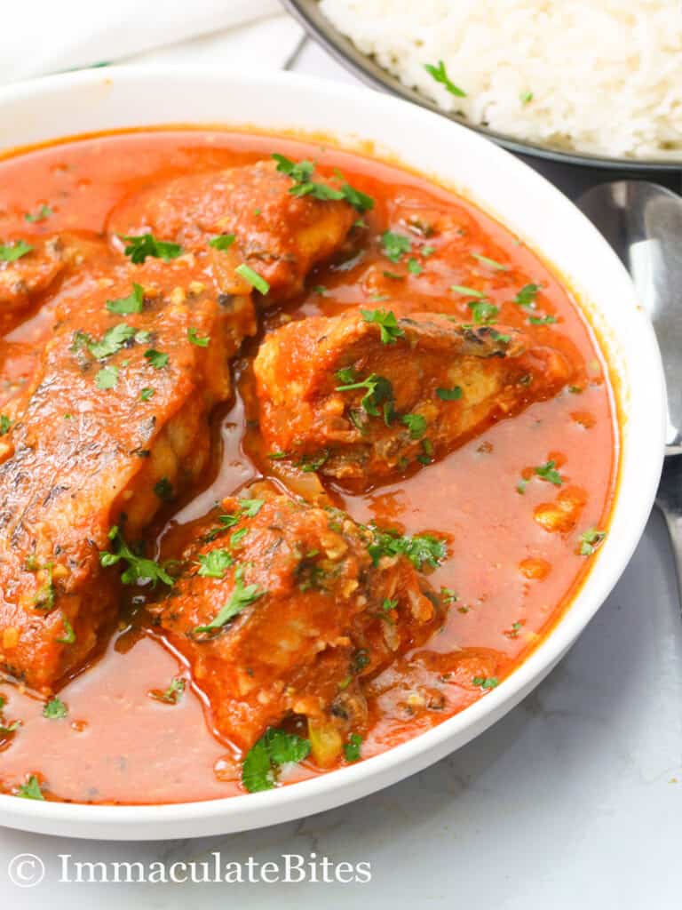 A Bowl of Fish Stew Served with White Rice