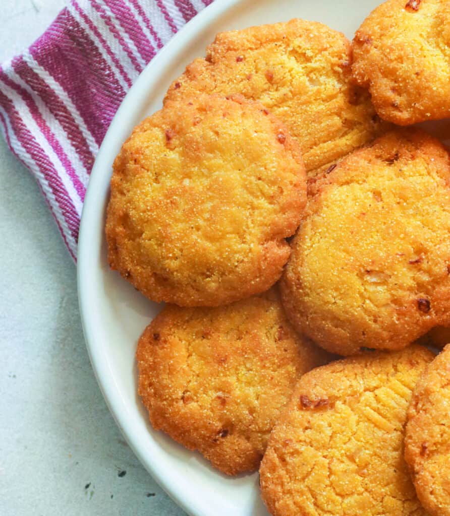 a plate of freshly cooked hot water cornbread