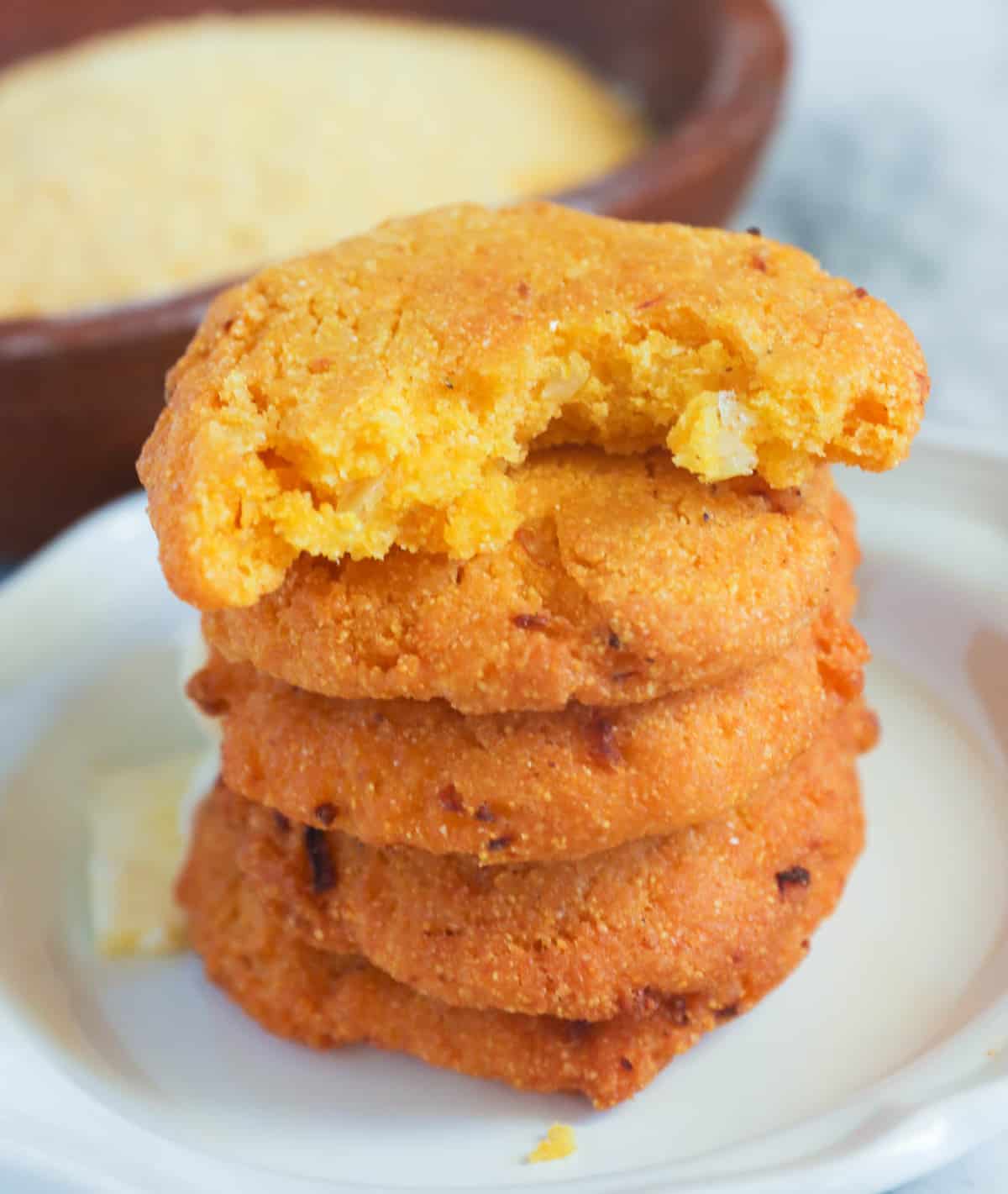a stack of four and a half hot water cornbread