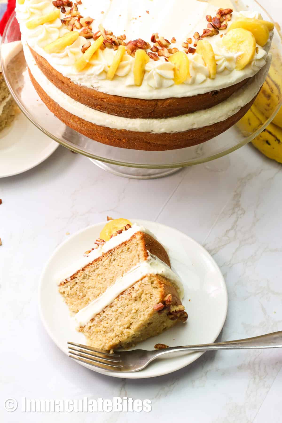 Banana Cake with a slice removed