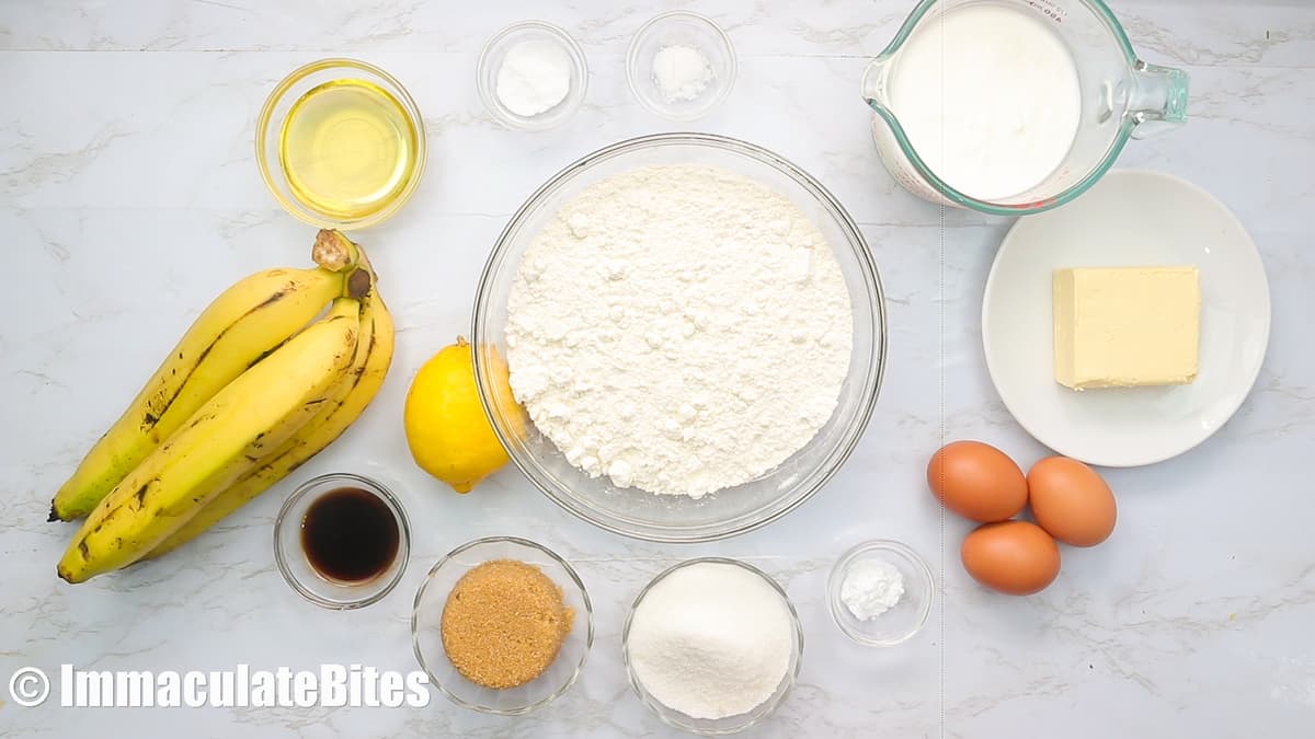Bananas, flour, eggs, and all the ingredients you need