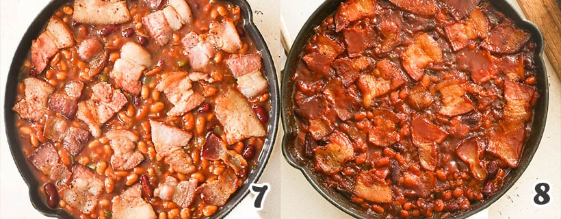 topping the beans with bacon and baking it