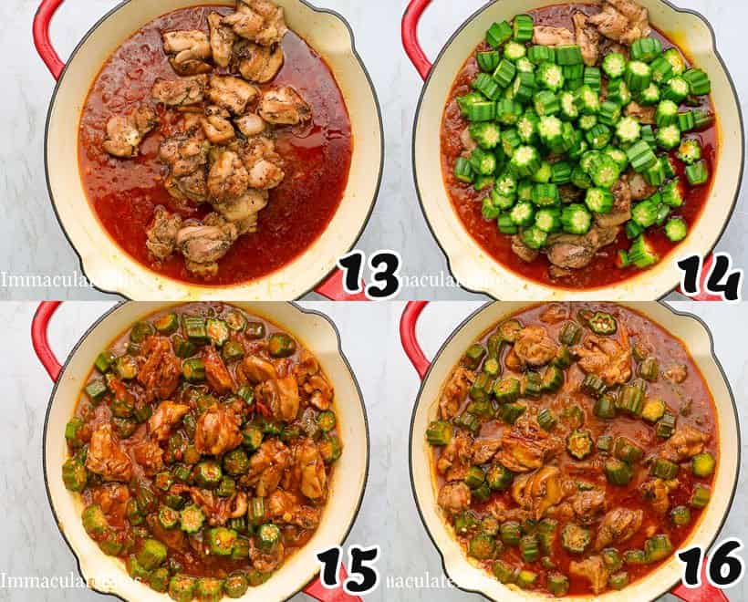 add back the chicken and okra into the pot