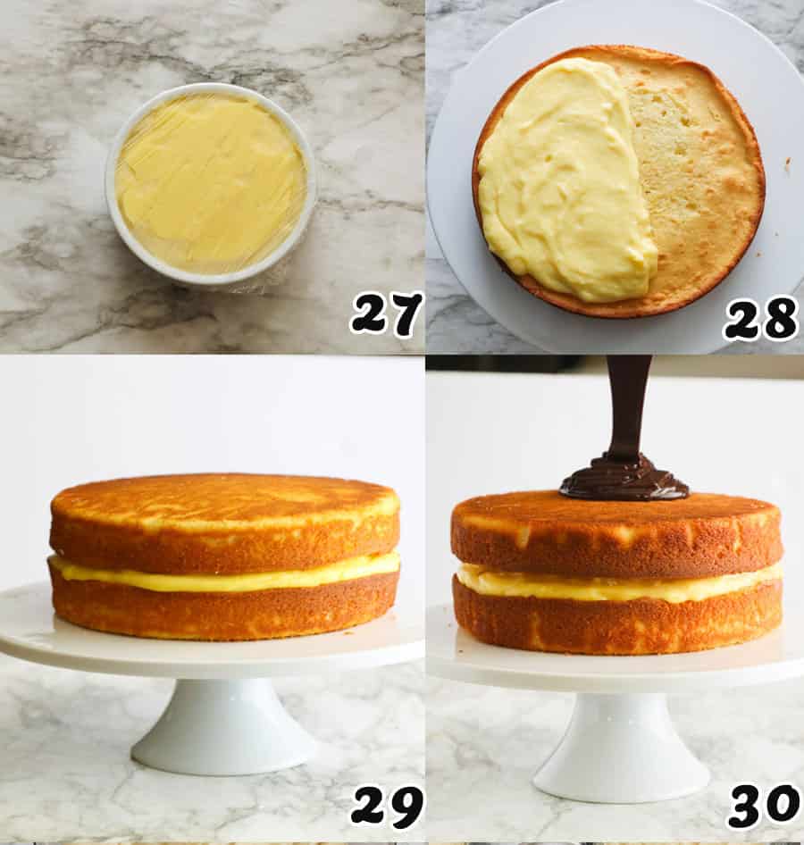 assembling the Boston Cream Pie Cake